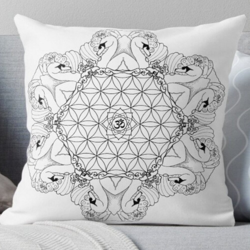 An image of a throw pillow with Swan Mandala design on it. The mandala clipart is designed by  LinTu.studio