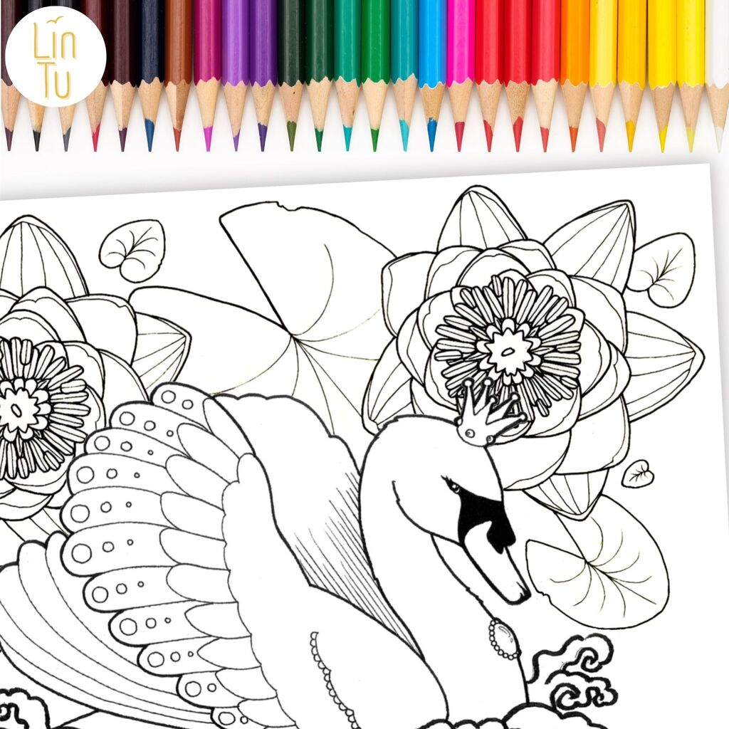Swan Mandala 300dpi coloring art by www.LinTu.studio