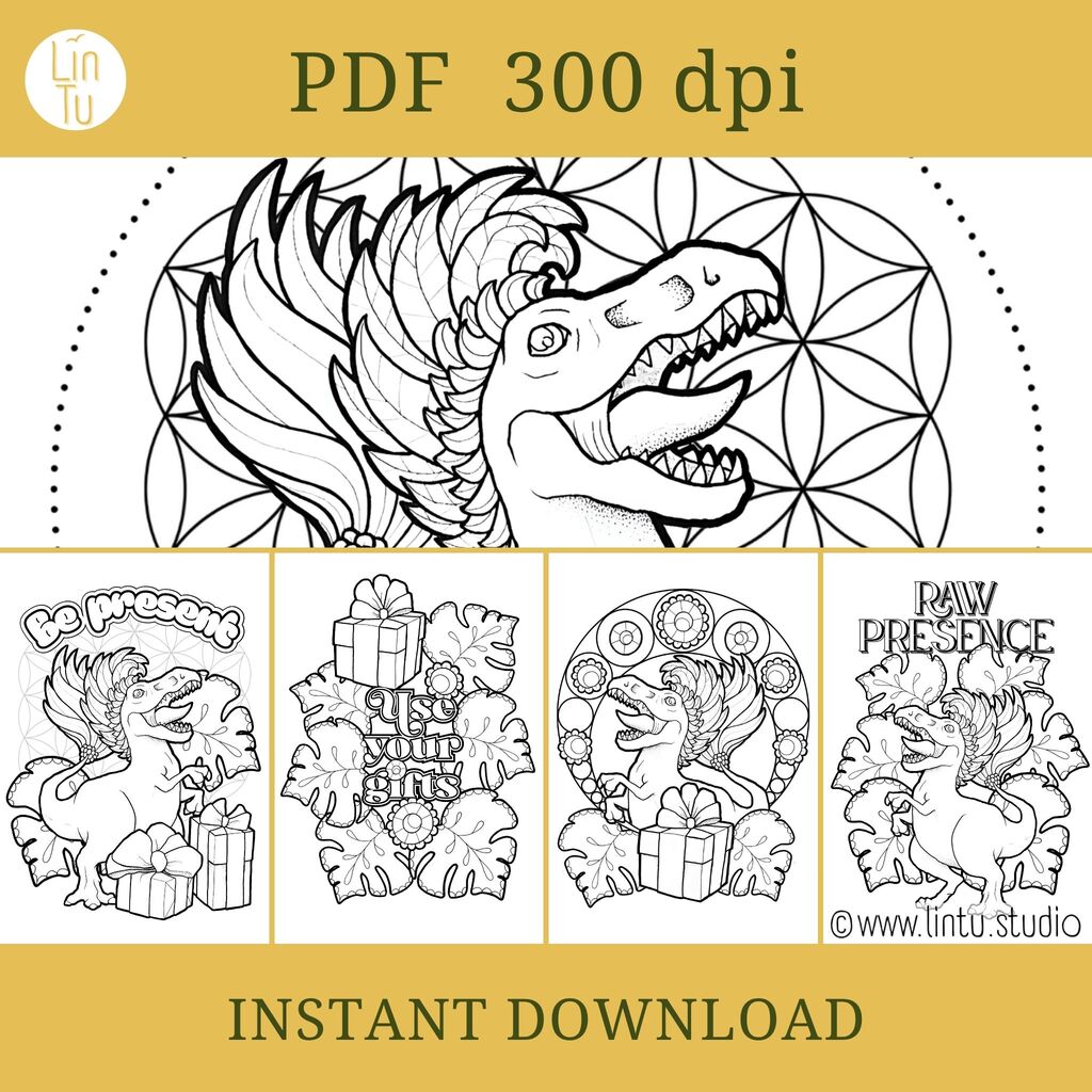 300dpi Gift-o-saurus coloring art by LinTu.studio