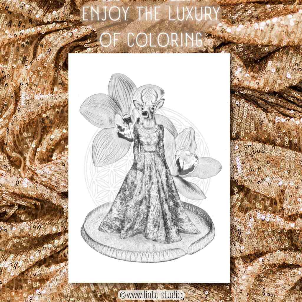 Deer Orchid coloring luxury by www.LinTu.studio