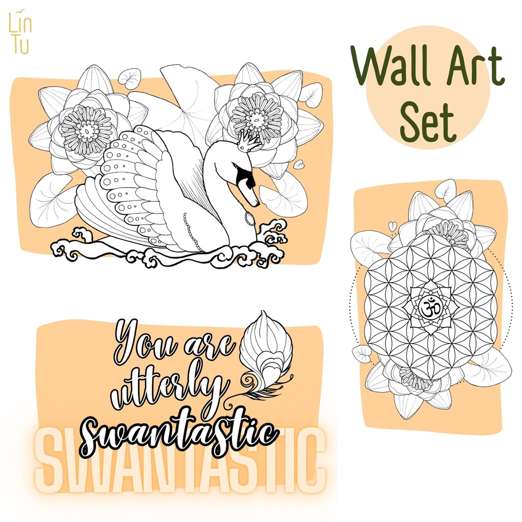 Swantastic 4 piece art set by www.LinTu.studio