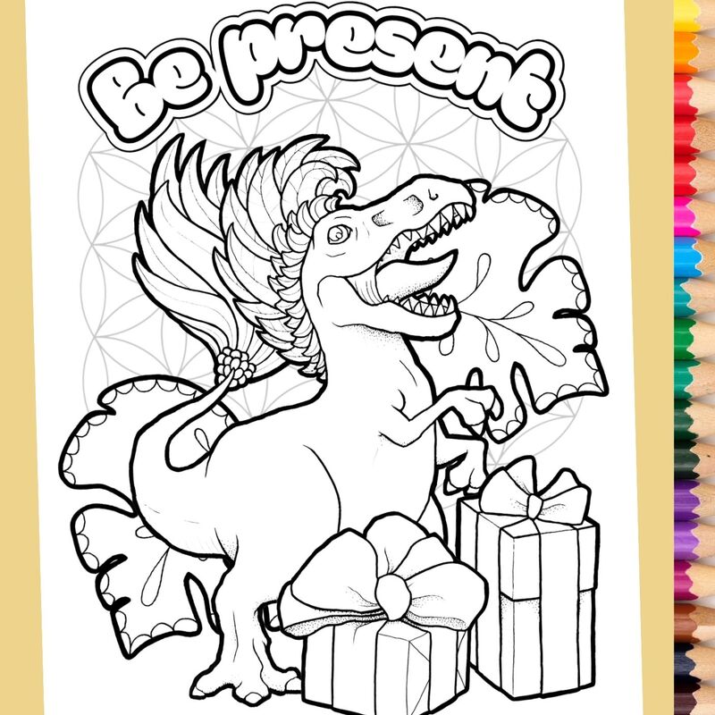 Gift-o-saurus coloring art